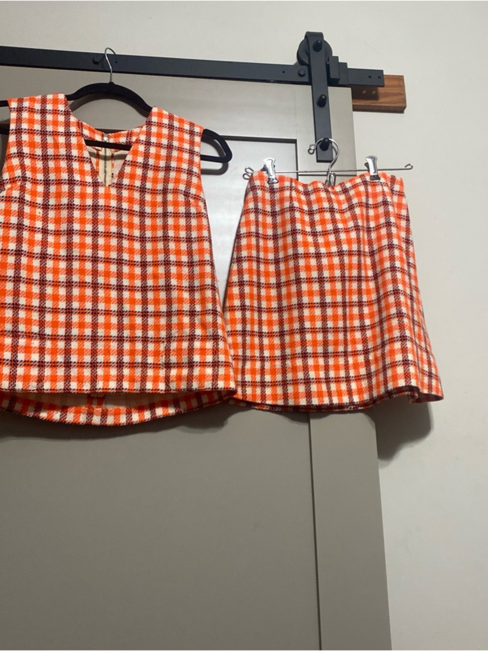 Vintage 60’s Plaid Mini Dress Set in Orange and White
